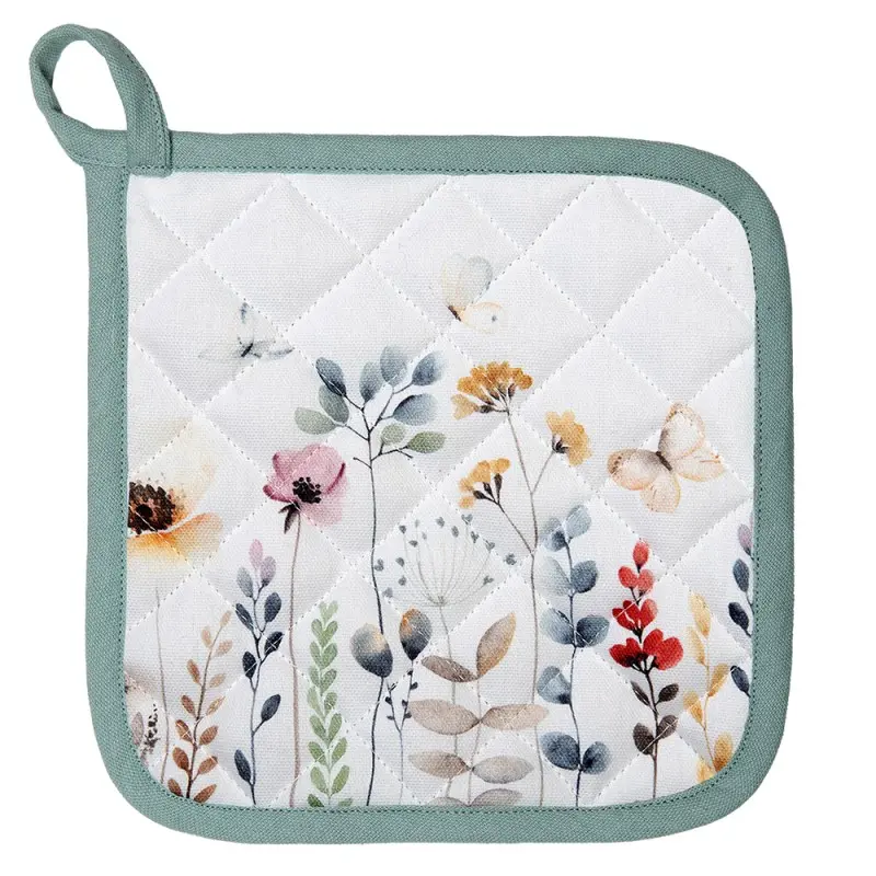 Pannenlap Bloemen wit groen 20x20cm