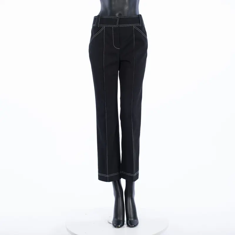 Pants In Black Cotton With Contrasting Stitch Detailing