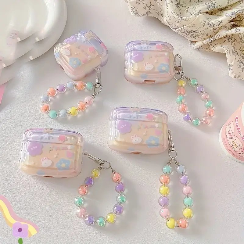 Pastel Bunny AirPods Charger Case Cover with Bubble Wrist Strap
