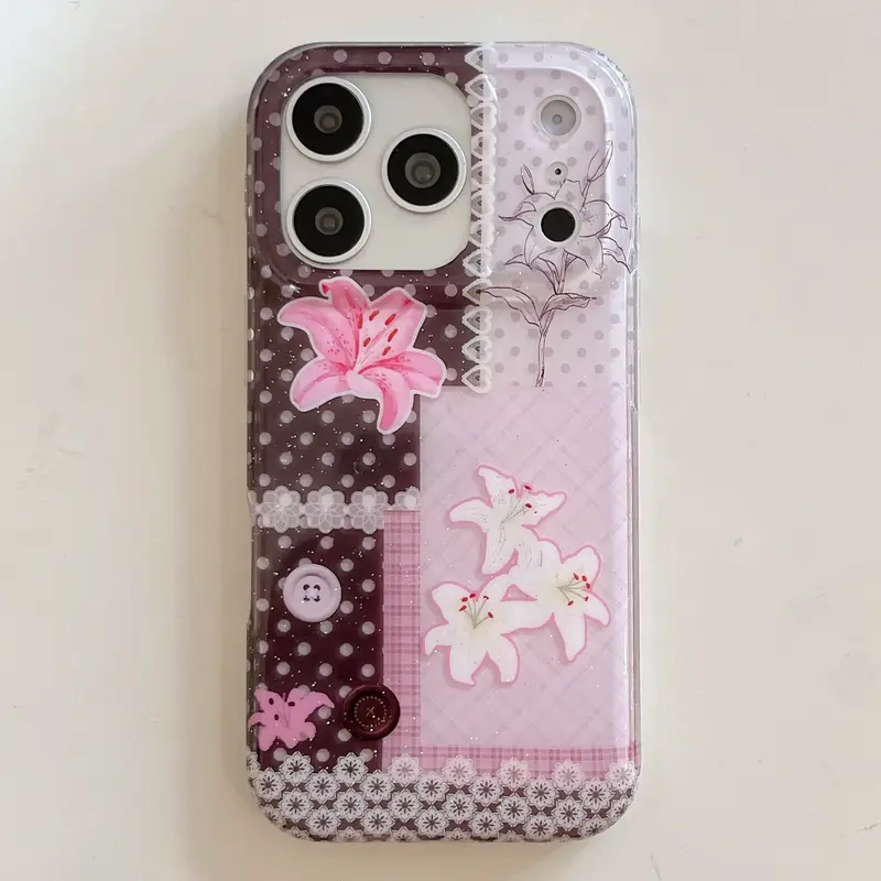 Patchwork Pink Lily iPhone Case