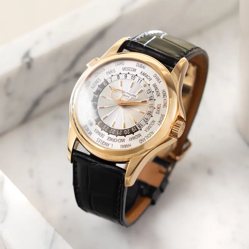 Patek Philippe World Time ref 5130R Guilloché Dial in 18k Rose Gold with Box and Papers