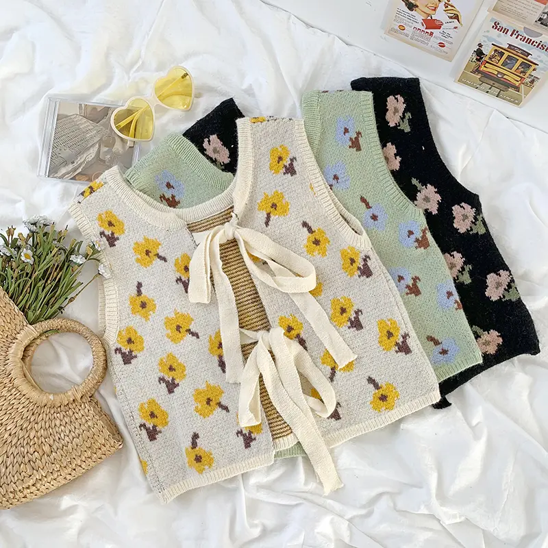 Patty Ribbon Tie Floral Sweater Vest (3 colours)