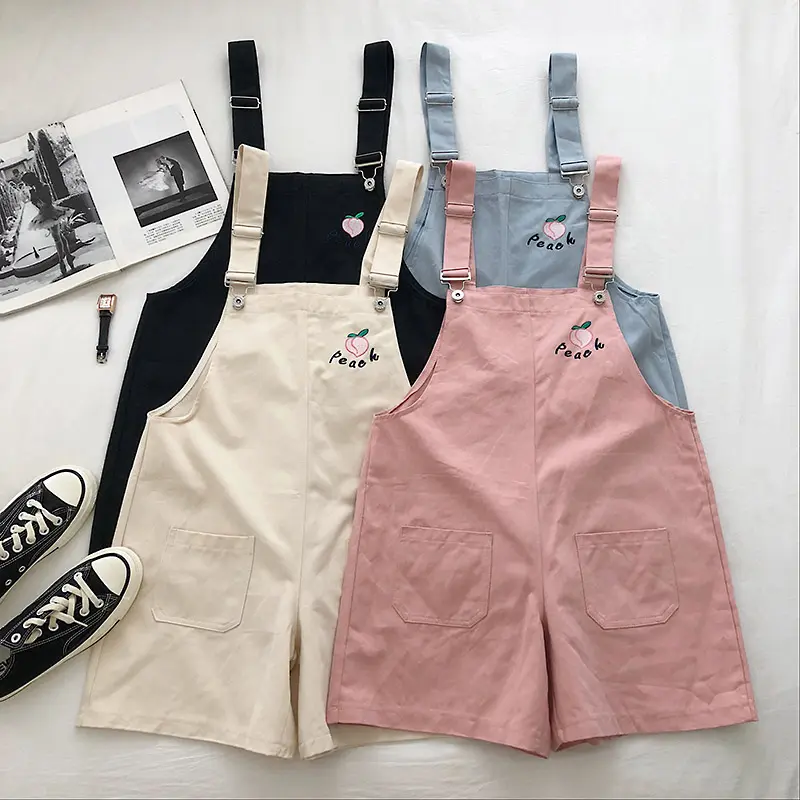 Peach Embroidery Overall Shorts (4 Colours)