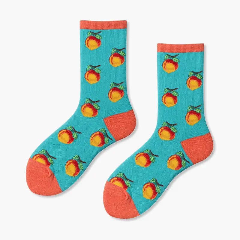 Peach Pattern Crew Socks