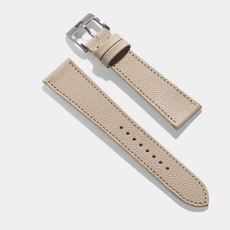 Pebbled Creme Tonal Leather Watch Strap