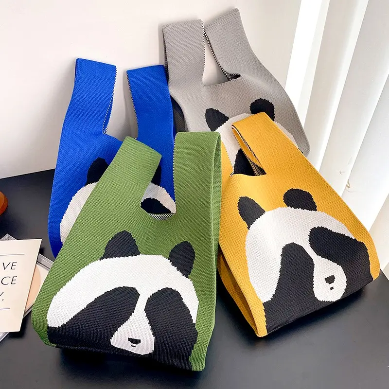 Peekaboo Panda Knitted Mini Lunch Tote (4 Colours)