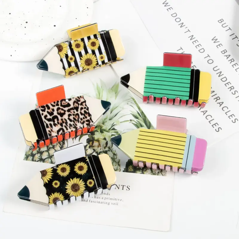 Pencil Glossy Acrylic Hair Claw Clip (6 Designs)