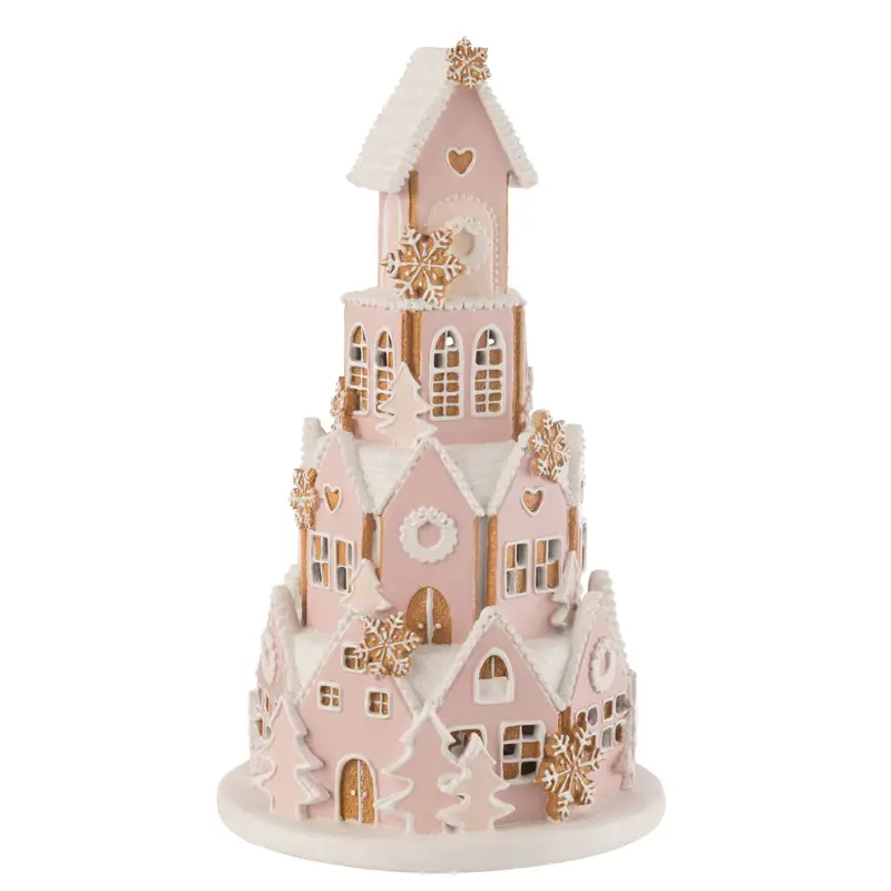 Peperkoekenhuis Roze/Wit Large H42cm J-Line