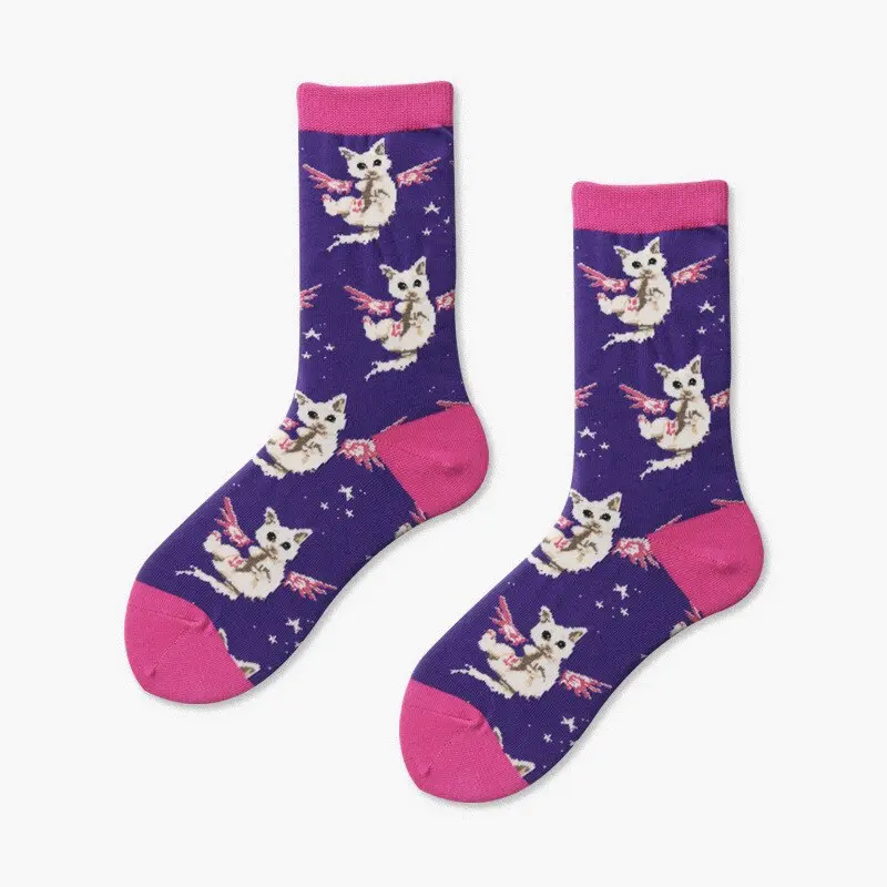 Pink Angel Cat Crew Socks