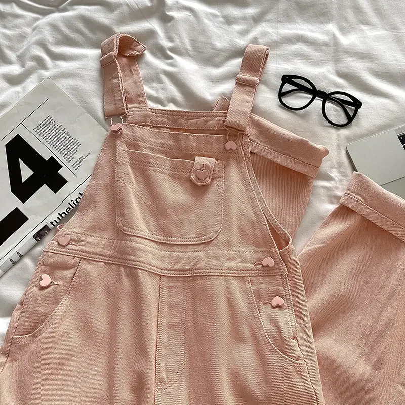 Pink Heart Button Overalls