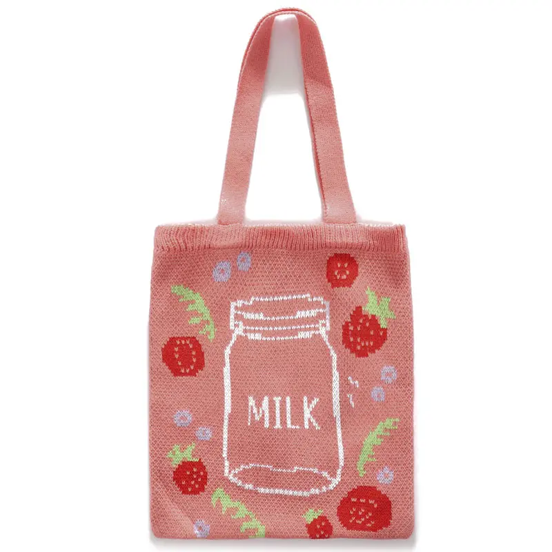 Pink Strawberry Milk Knitted Tote