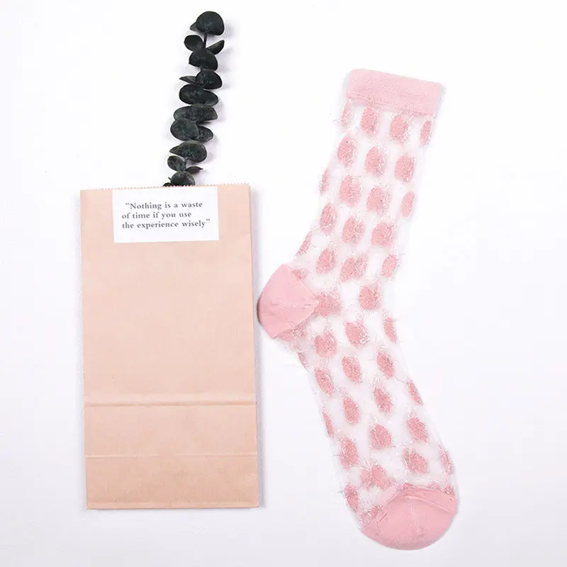Pink Transparent Polka Dot Crew Socks