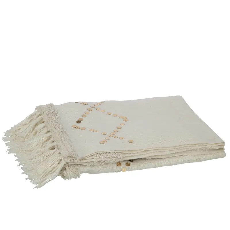 Plaid Diamanten + Franjes Katoen/Pailletten Wit/Goud
