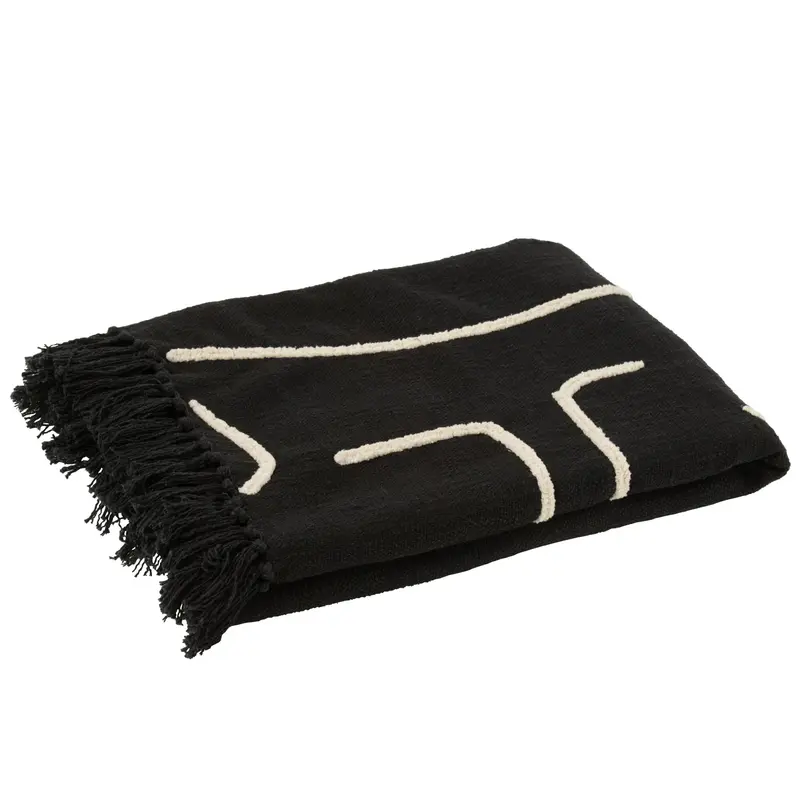 Plaid Strepen/Bogen Katoen Zwart/Wit 130x180cm
