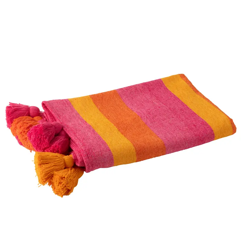 Plaid Strepen + Kwastjes Katoen Mix J-Line