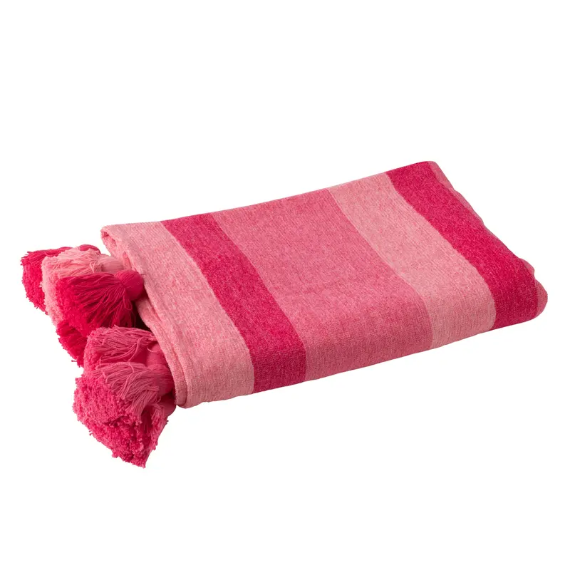 Plaid Strepen + Kwastjes Katoen Roze J-Line