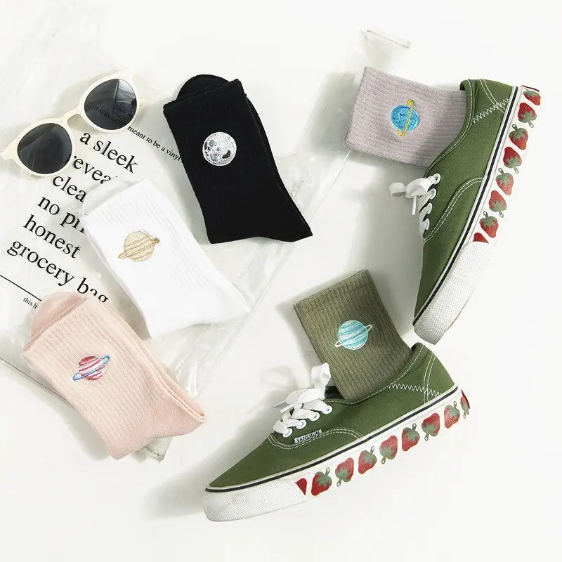 Planet Embroidery Crew Socks (5 Designs)