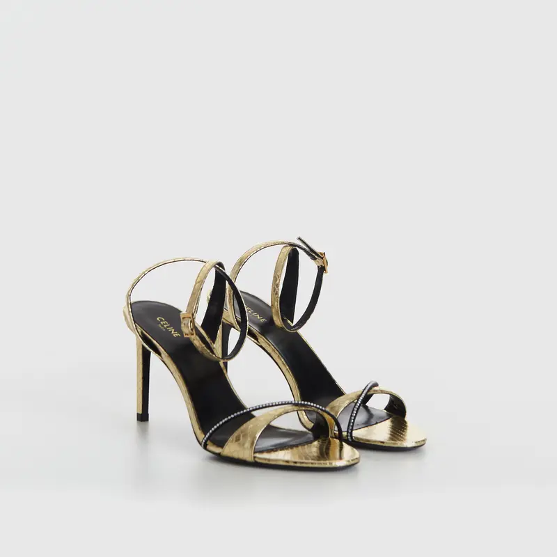 Platinum Evening High Heel Strass Sandal - Laminated Ayers Leather & Satin