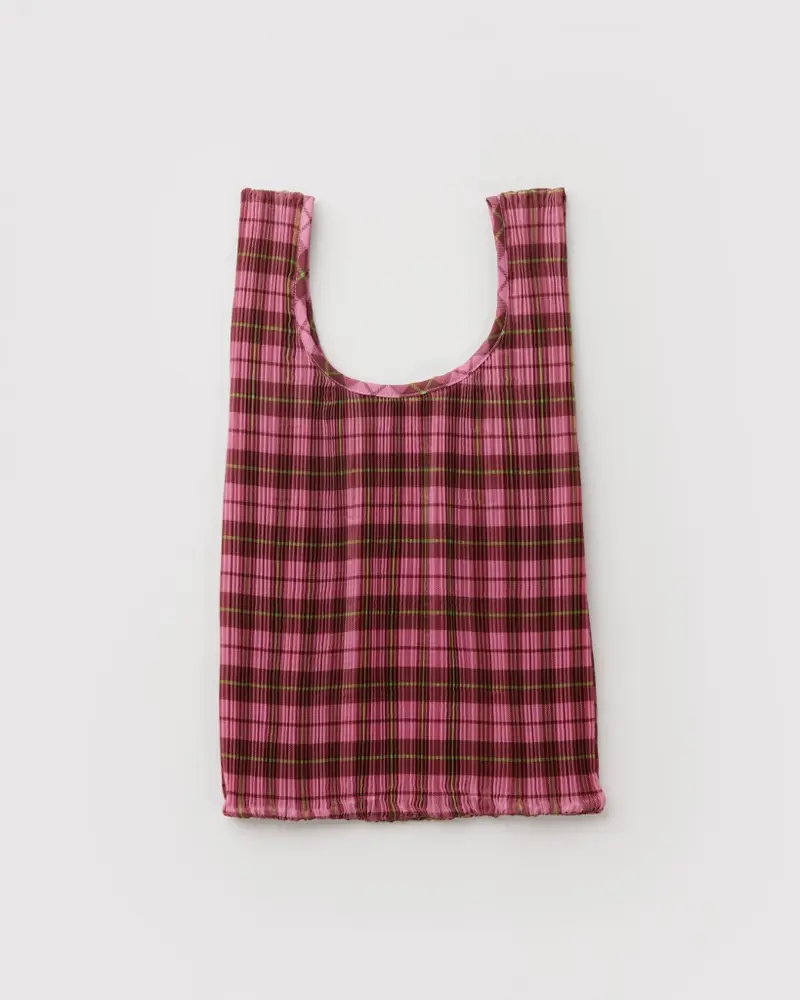 Pleated Reusable Bag - Azalea Pink Tartan [PRE ORDER]