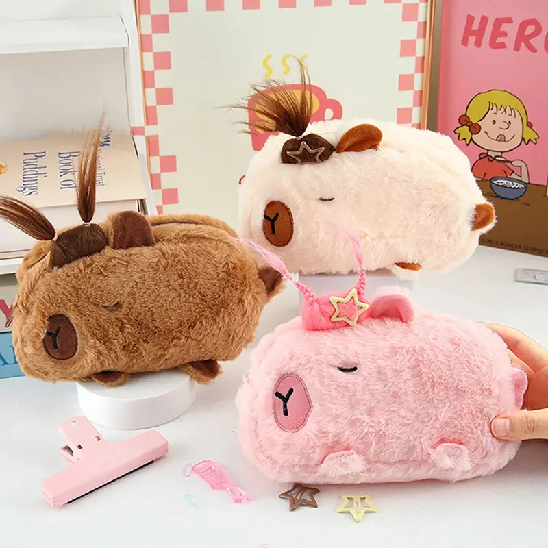 Plush Capybara Pencil Case with Hair Tuft (3 Designs)