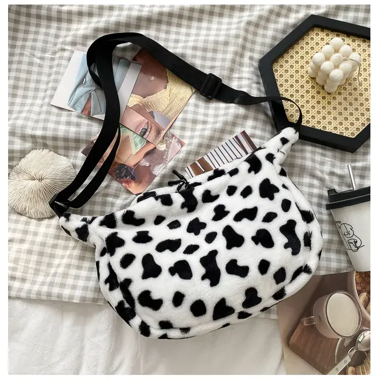 Plush Cow Spot Pattern Shoulder Bag