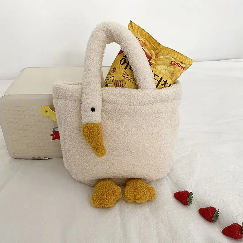 Plush Duck Zipper Tote Bag
