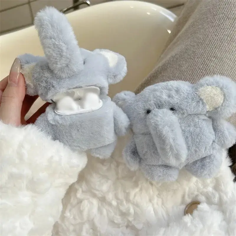 Plush Elephant Character AirPods Charger Case Cover