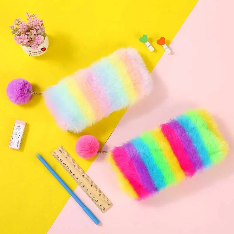 Plush Rainbow Zipper Pouch (3 Colours)