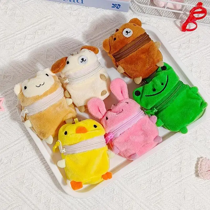 Plush Zipper Animal Clip-On Keychain Bag Charm