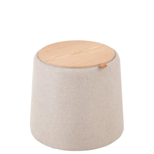 Poef/Bijzettafel Rond Textiel/Hout Beige j-Line