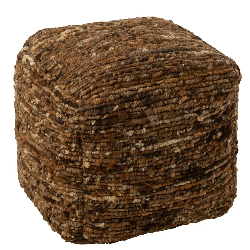 Poef Geweven Wol Bruin 45x45x45cm J-Line