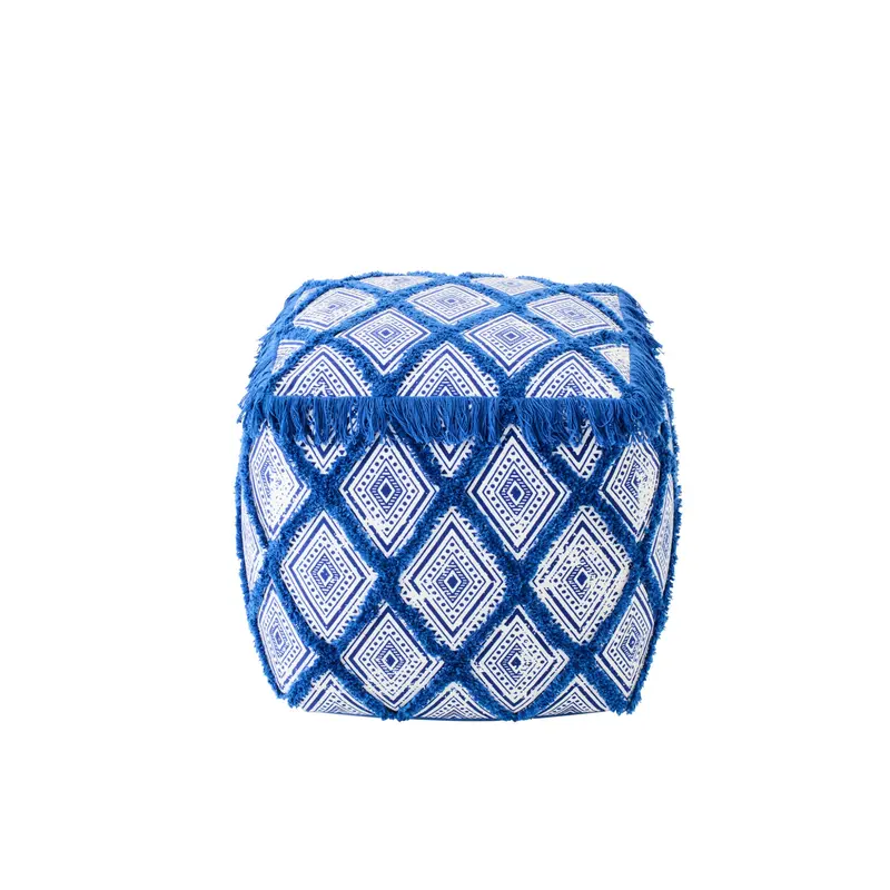 Poef Oosters Patroon Katoen Blauw/Wit J-Line