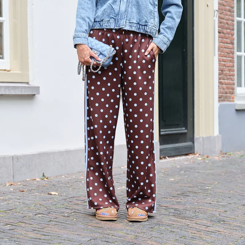 Polkadot stippen broek bruin blauw