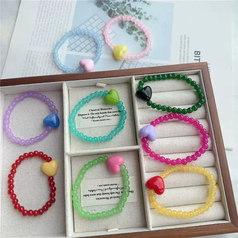 Pop Colour Beaded Heart Charm Bracelet