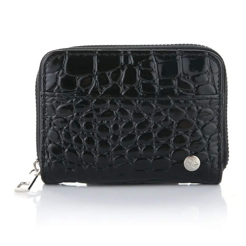Portemonnee Dierenprint Croco zwart 12x9cm