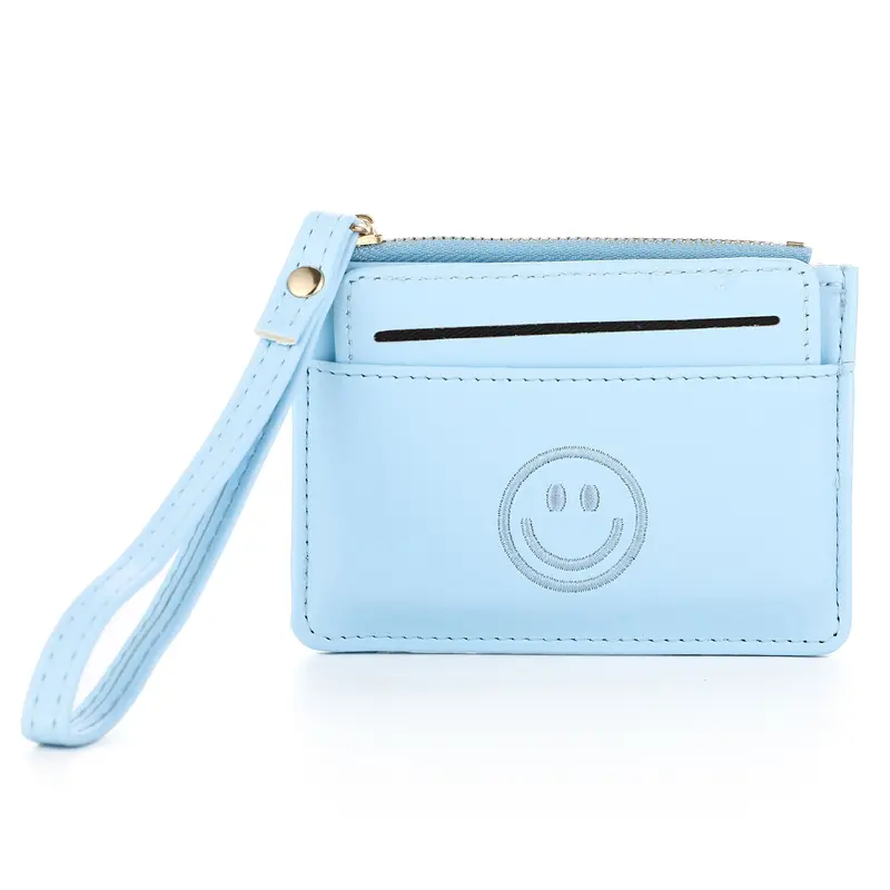 Portemonnee Happy Face blauw 12x9cm
