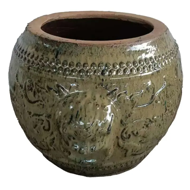 Pot Lisie Naturel Blauw Keramiek Dragon Patroon PTMD