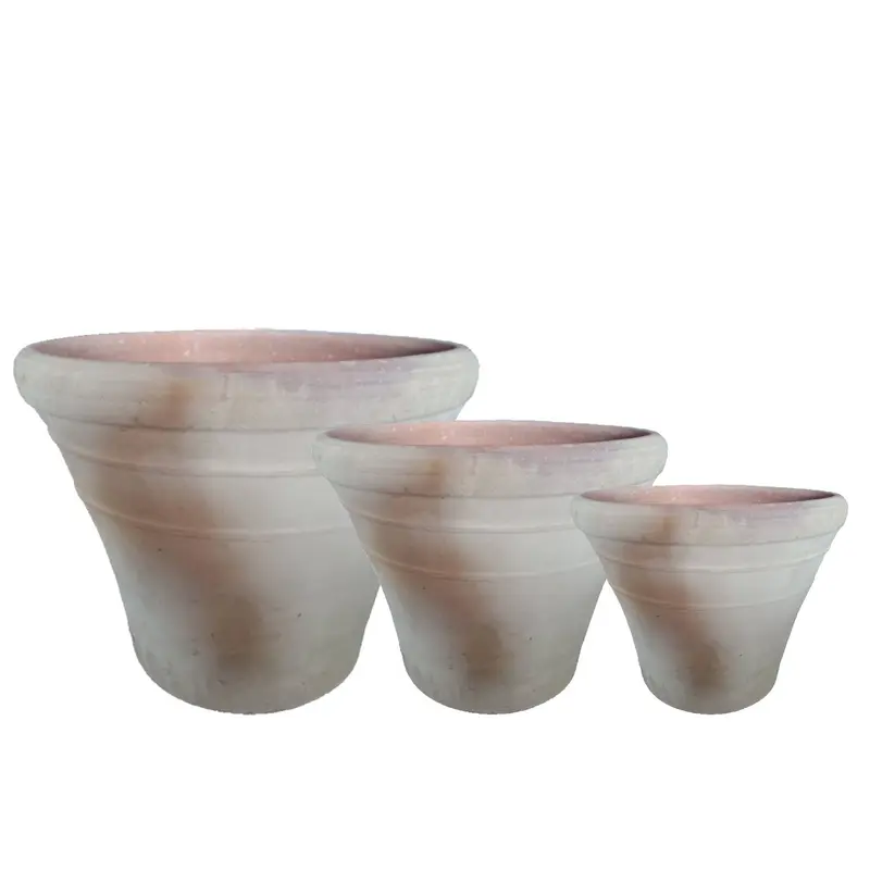 Pot Palle Beige Terracotta Ronde Lijnen Set van 3 PTMD