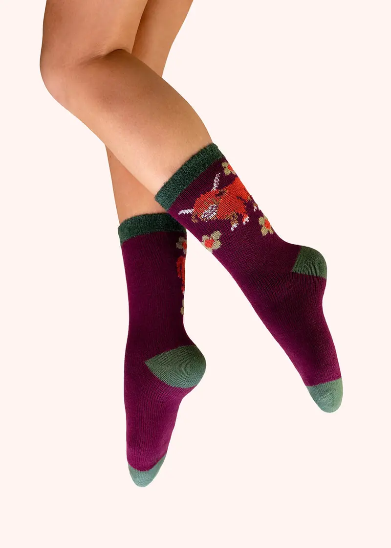 Powder Highland Cow Socks Purple