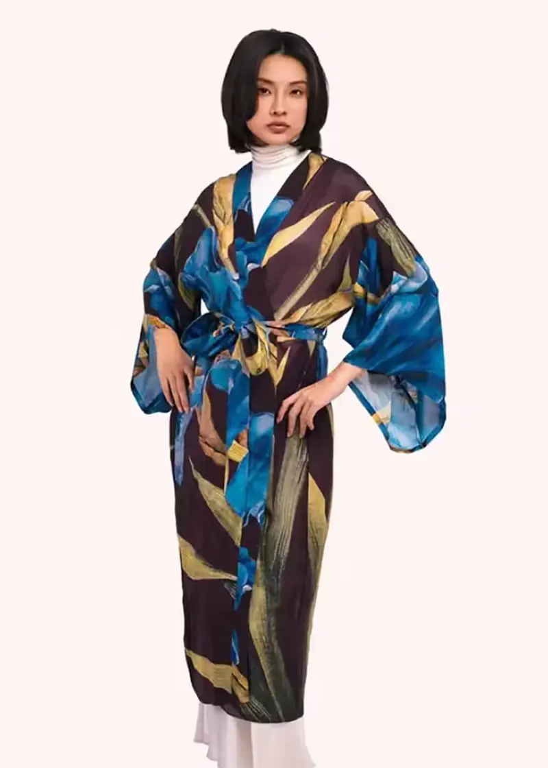 Powder Iris Long Kimono Blue