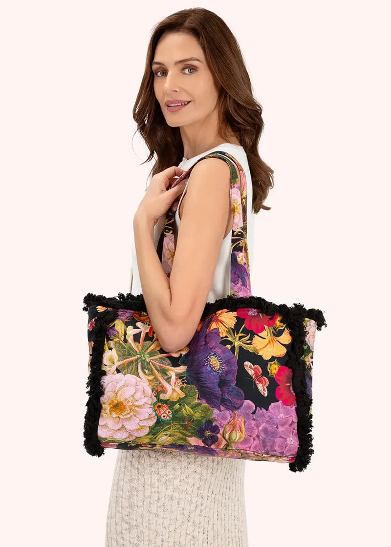 Powder Midnight Posy Fringed Shoulder Bag Black