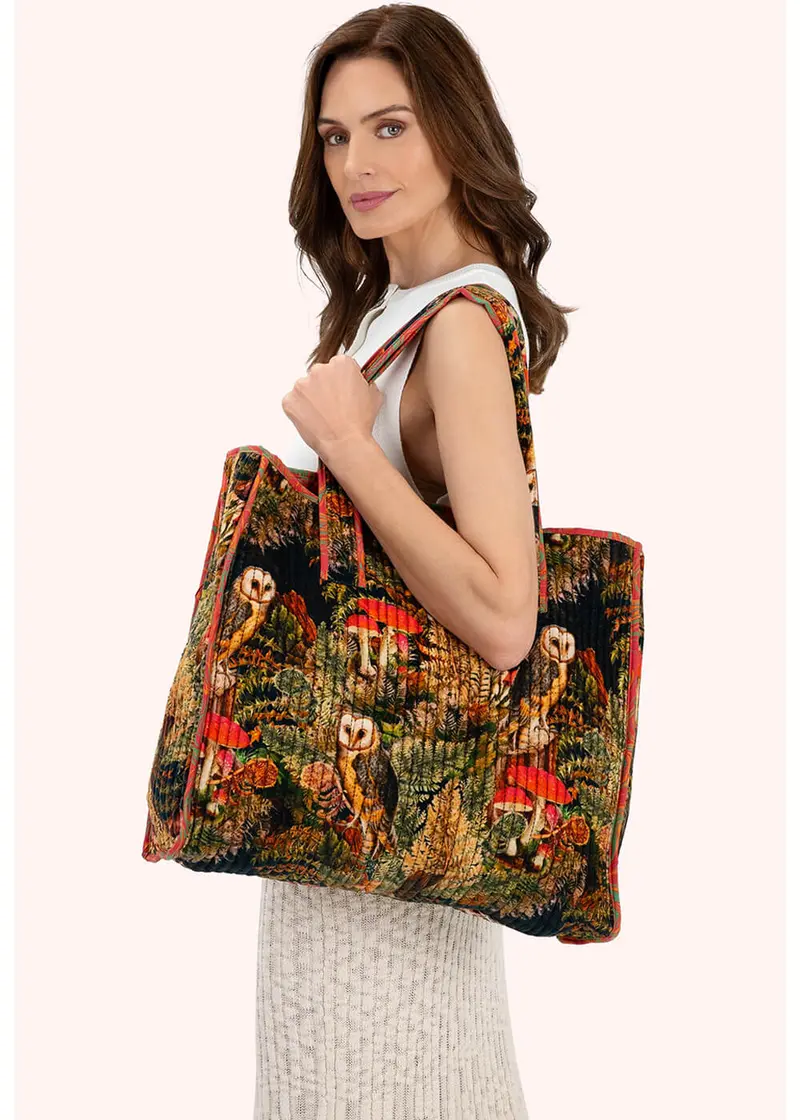 Powder Wild Woodland Owl Lux Quilted Shoulder Bag Black
