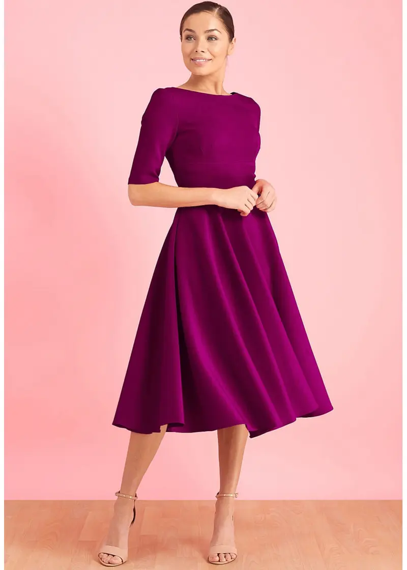 Pretty Dress Company Hepburn 50s Swing Dress Berry Purple