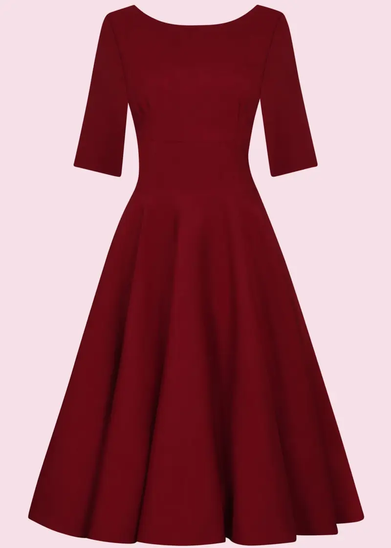 Pretty Dress Company Hepburn 50's Swing Dress Bordeaux