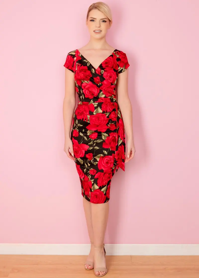 Pretty Dress Company Hourglass Sorrento 50s Pencil Dress Black Red