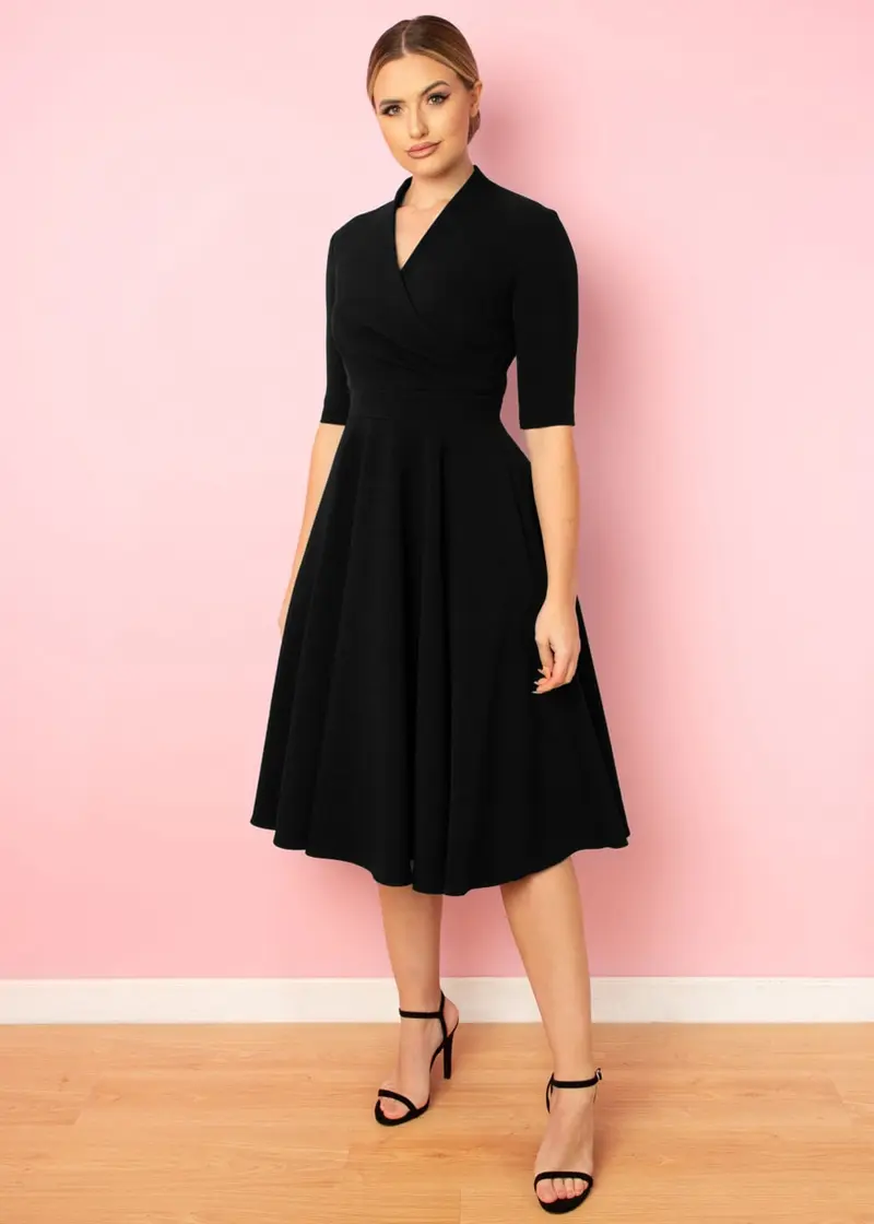 Pretty Dress Company Leyla 50s Midi Swing Dress Black