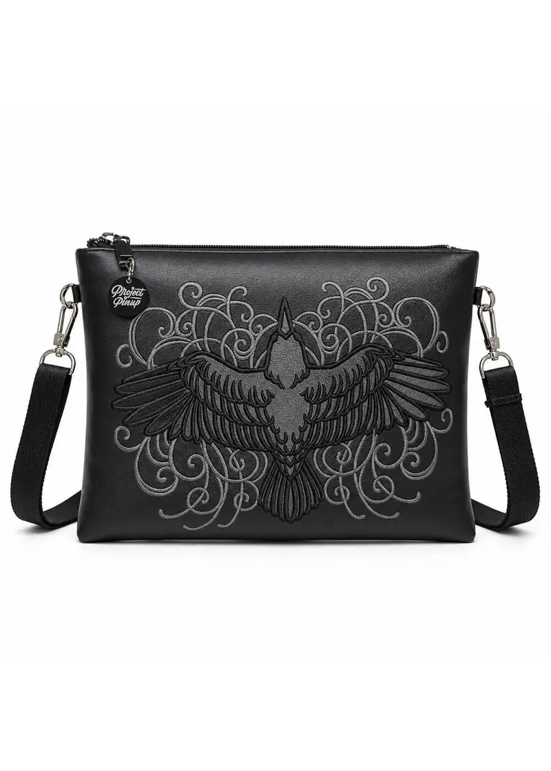Project Pinup Filigree Raven Shoulder Bag Black