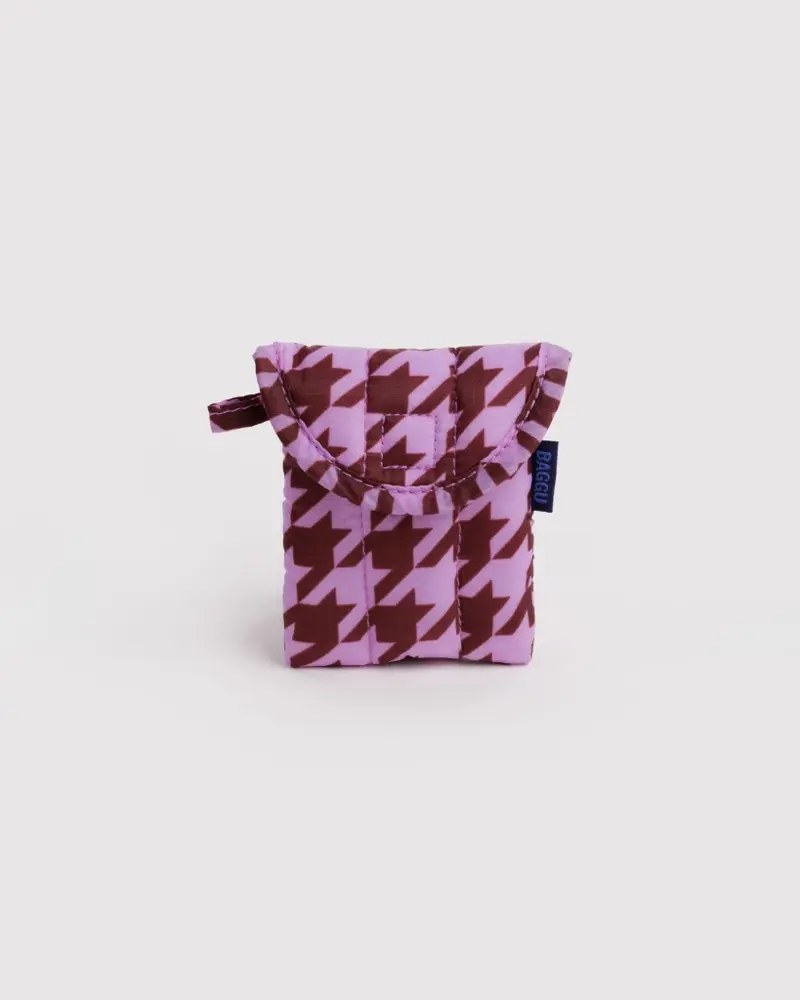 Puffy Earbuds Case - Pink Houndstooth