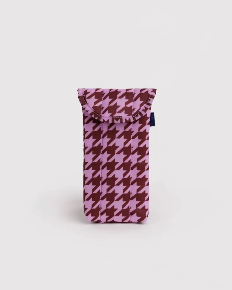 Puffy Glasses Case - Pink Houndstooth