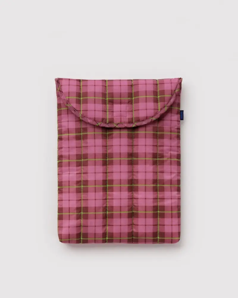 Puffy Laptop Sleeve - Azalea Pink Tartan